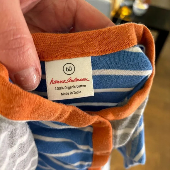 Hanna Andersson Reversible Snap Stripe Romper Organic Cotton Size 60 (2-6) Mos - Picture 3 of 3